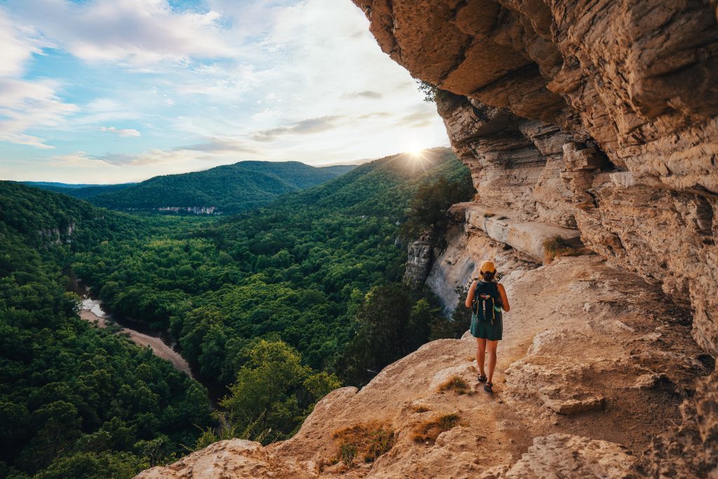 Hiker on the Goat Trail along Big Bluff