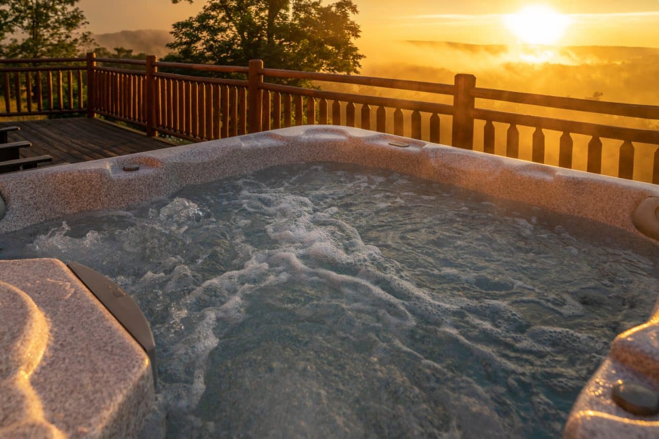 A mountain view from a hot tub