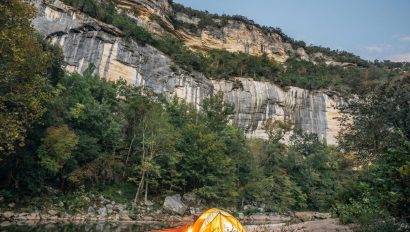 Campsite below Big Bluff on the Buffalo National River near Ponca, Arkansas.