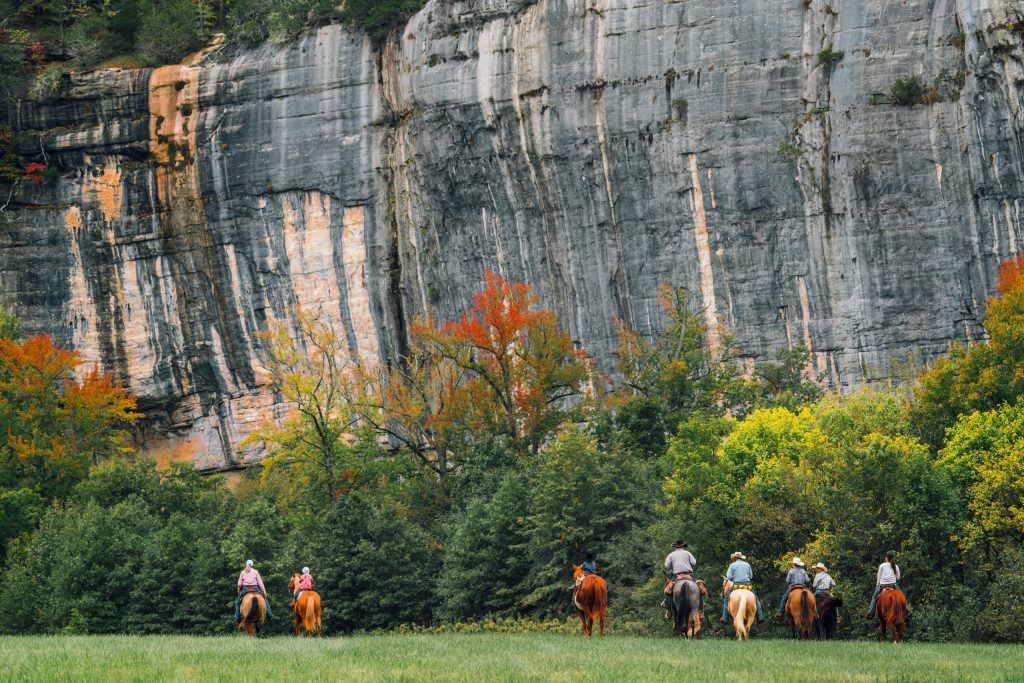 Trail riders below Roark Bluff on the Buffalo National River near Ponca, AR.